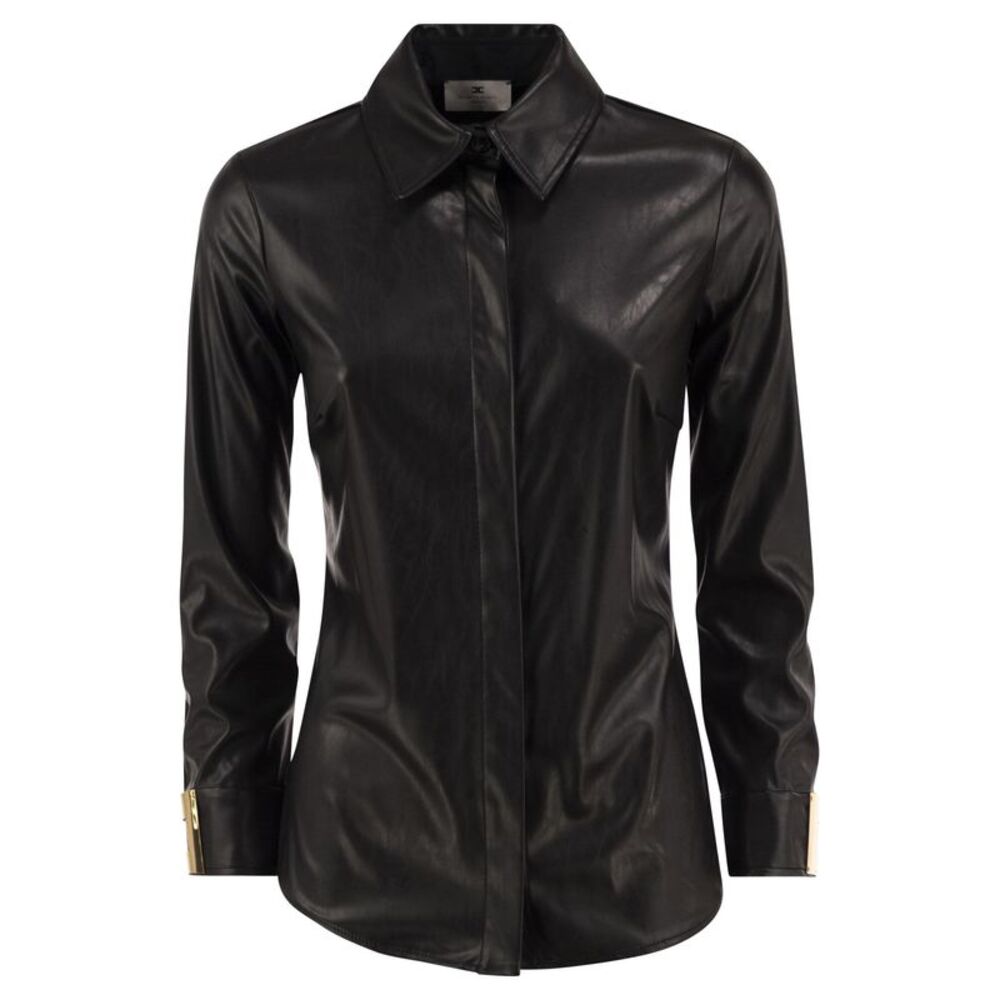 Elisabetta Franchi Women Leather-Effect Shirt With Jewel Cuffs